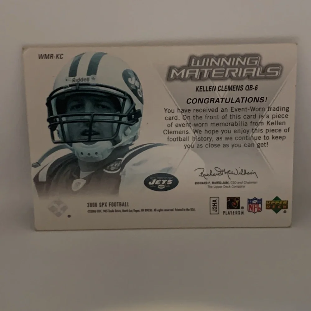 2006 Upper Deck Winning Materials Kellen Clemens Jersey NY Jets #WMR-KC (015)